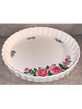 VTG Christineholm Porcelain Rose Pattern Quiche Tart Pie Plate 9.5" Baking Dish